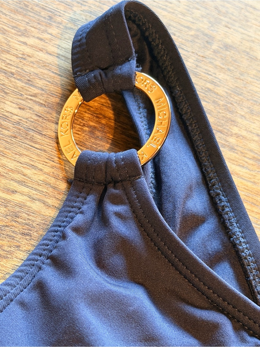 Michael Kors navy One-Shoulder Cutout Swimsuit with Gold Ring Detail - Picture 3 of 8